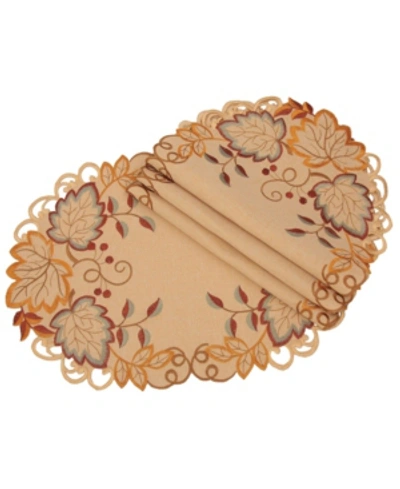 Manor Luxe Harvest Verdure Embroidered Cutwork Fall Round Placemats - Set Of 4 In Camel