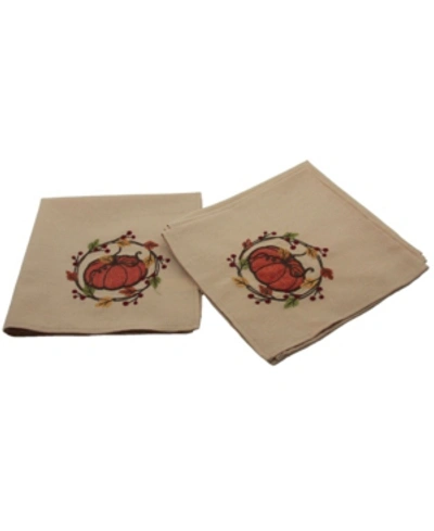 Manor Luxe Rustic Pumpkin Wreath Fall Napkins - Set Of 4 In Camel