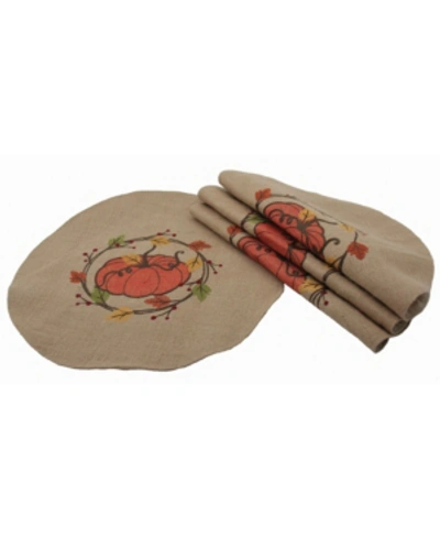 Manor Luxe Rustic Pumpkin Wreath Fall Round Placemats - Set Of 4 In Camel