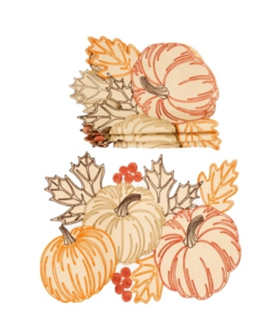 Manor Luxe Pumpkin Party Embroidered Cutwork Placemats - Set Of 4 In Curry