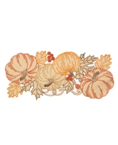 Manor Luxe Pumpkin Party Embroidered Cutwork Table Runner In Curry