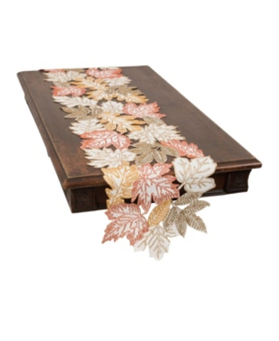 Manor Luxe Autumn Leaves Embroidered Cutwork Table Runner In White