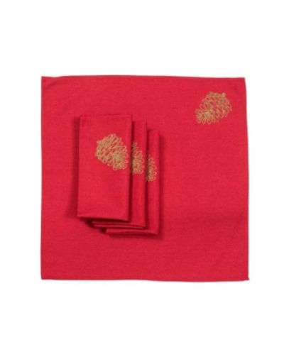Manor Luxe Christmas Pine Tree Branches Embroidered Napkins - Set Of 4 In Red