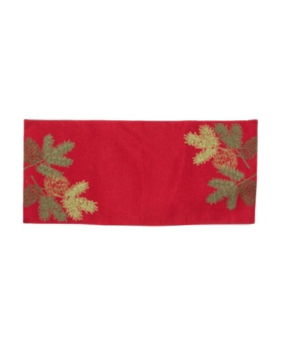Manor Luxe Christmas Pine Tree Branches Embroidered Double Layer Table Runner In Red