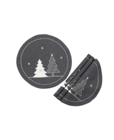Manor Luxe Lovely Christmas Tree Embroidered Double Layer Round Placemat - Set Of 4 In Dark Gray