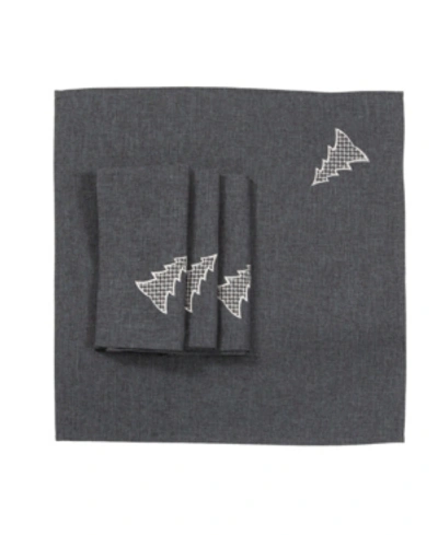 Manor Luxe Lovely Christmas Tree Embroidered Napkins - Set Of 4 In Dark Gray