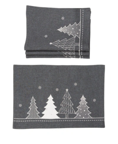 Manor Luxe Lovely Christmas Tree Embroidered Double Layer Placemats - Set Of 4 In Dark Gray