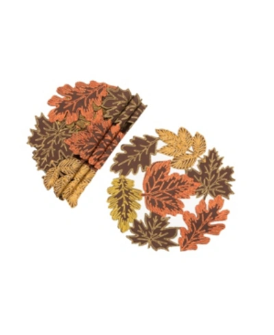 Manor Luxe Autumn Leaves Embroidered Cutwork Round Placemats - Set Of 4 In Brown