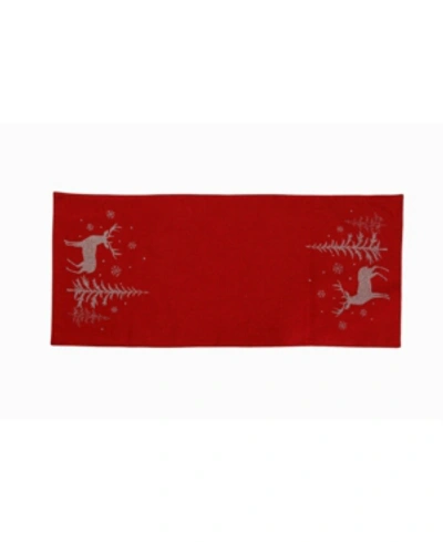 Manor Luxe Deer In Snowing Forest Double Layer Christmas Table Runner In Red