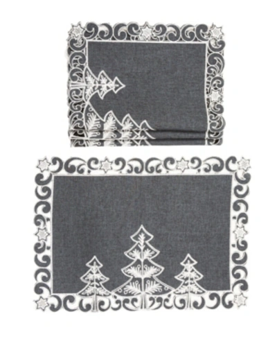 Manor Luxe Christmas Tree Embroidered Cutwork Christmas Placemats - Set Of 4 In Dark Gray