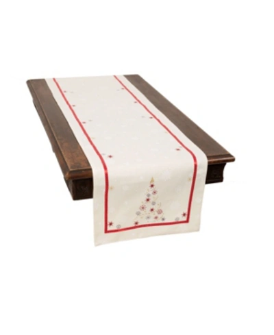 Manor Luxe Festive Christmas Tree Embroidered Double Layer Christmas Table Runner In Cream