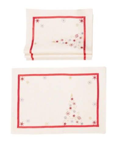 Manor Luxe Festive Christmas Tree Embroidered Double Layer Christmas Placemats - Set Of 4 In Cream