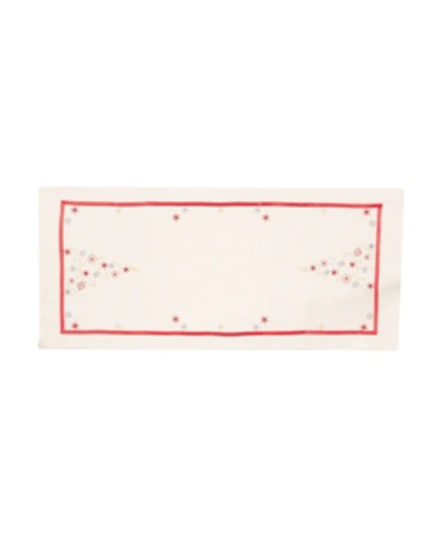 Manor Luxe Festive Christmas Tree Embroidered Double Layer Christmas Table Runner In Cream