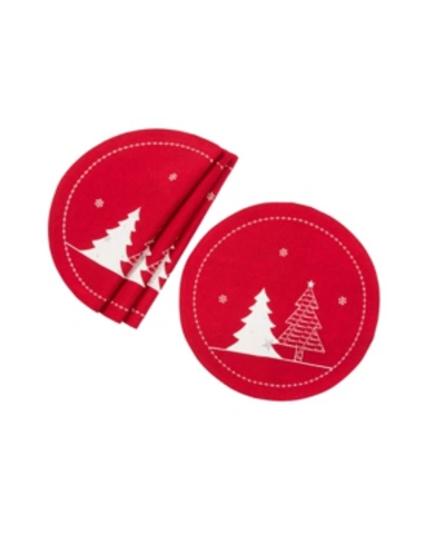 Manor Luxe Lovely Christmas Tree Embroidered Double Layer Round Placemat - Set Of 4 In Red