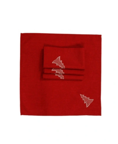 Manor Luxe Lovely Christmas Tree Embroidered Napkins - Set Of 4 In Red