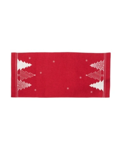 Manor Luxe Lovely Christmas Tree Embroidered Double Layer Table Runner In Red