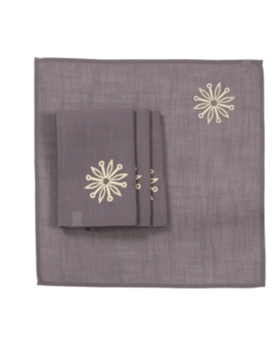 Manor Luxe Sparkling Snowflakes Embroidered Single Layer Christmas Napkins - Set Of 4 In Dark Gray