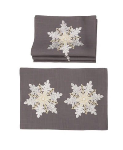 Manor Luxe Sparkling Snowflakes Embroidered Double Layer Christmas Placemats - Set Of 4 In Dark Gray