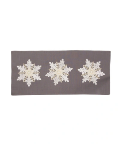 Manor Luxe Sparkling Snowflakes Embroidered Double Layer Christmas Table Runner In Dark Gray