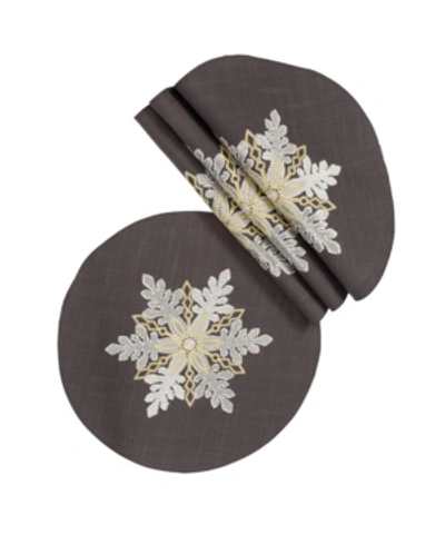 Manor Luxe Sparkling Snowflakes Embroidered Double Layer Round Christmas Placemat - Set Of 4 In Dark Gray