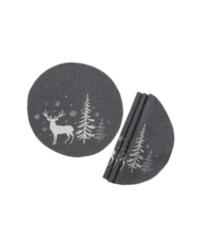 Manor Luxe Deer In Snowing Forest Double Layer Round Christmas Placemat - Set Of 4 In Dark Gray