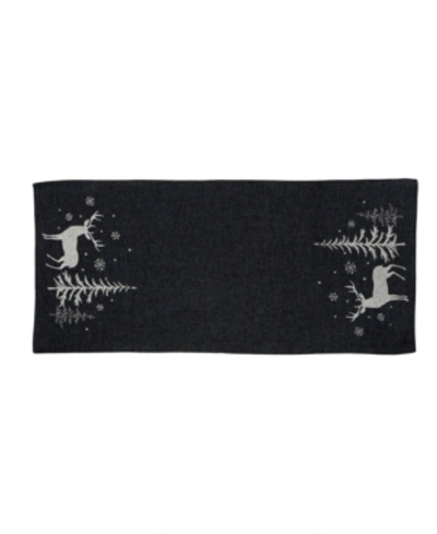 Manor Luxe Deer In Snowing Forest Double Layer Christmas Table Runner In Dark Gray