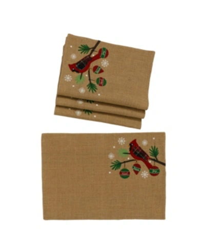 Manor Luxe Cardinal Noel Peace Joy Jute Christmas Placemats - Set Of 4 In Camel