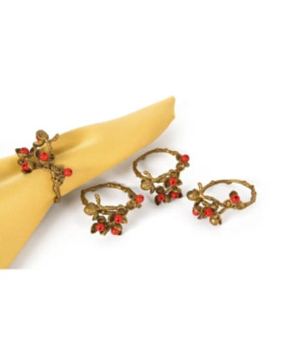 Manor Luxe Holly Berry Holiday Painted Brass Metal With Resin Berry Napkin Rings, Set Of 4 In Gold