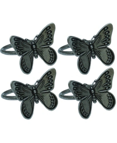 Manor Luxe Flutter Spring Butterfly Brass Metal Napkin Rings, Set Of 4 In Pewter
