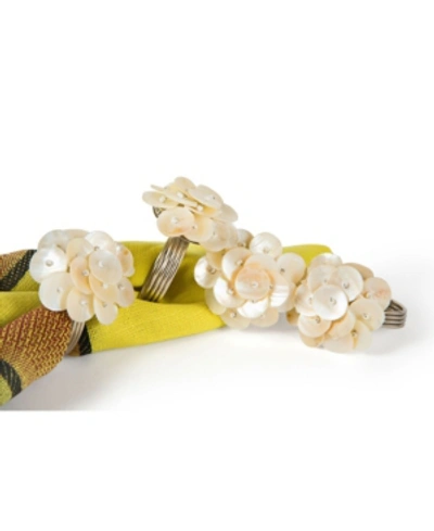 Manor Luxe Mother Of Pearl Elegant Flower Metal Napkin Rings, Set Of 4 In Multi
