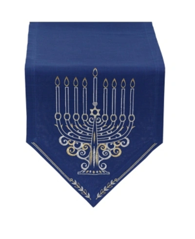 Design Imports Menorah Embroidered Table Runner In Blue