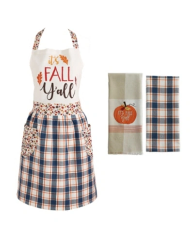 Design Imports It's Fall Y'all Tablecloth And Apron, Set Of 3 In Navy