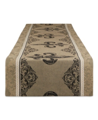 Design Imports Fleur De Lis Stripe Jacquard Table Runner In Tan