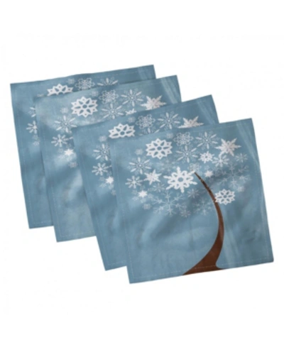 Ambesonne Snowy Trees Set Of 4 Napkins, 12" X 12" In Blue