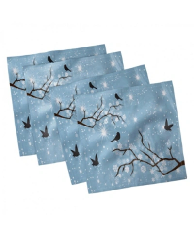 Ambesonne Snowy Trees Set Of 4 Napkins, 12" X 12" In Blue