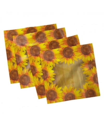Ambesonne Sunflower Set Of 4 Napkins, 12" X 12" In Brown
