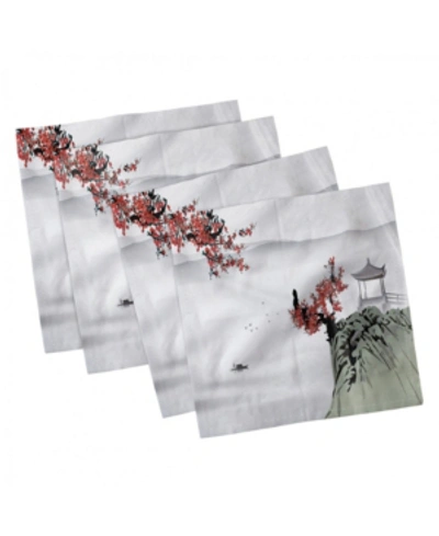 Ambesonne Asian Set Of 4 Napkins, 12" X 12" In White