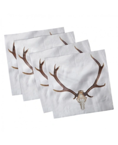 Ambesonne Antlers Set Of 4 Napkins, 12" X 12" In White