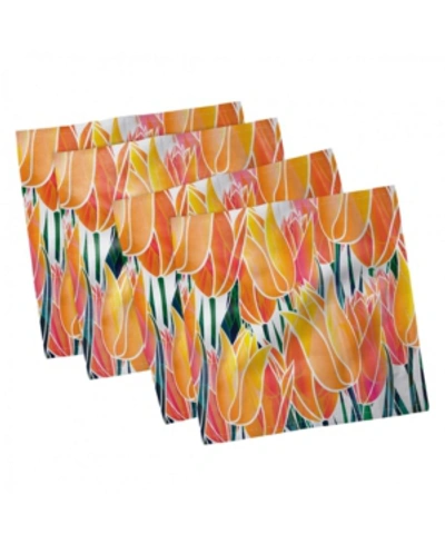 Ambesonne Tulip Set Of 4 Napkins, 12" X 12" In Orange