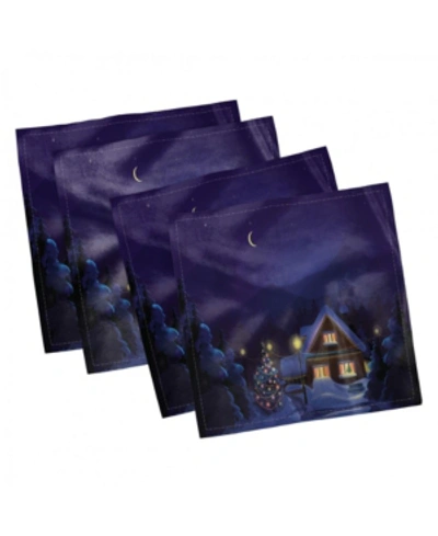 Ambesonne Christmas Set Of 4 Napkins, 12" X 12" In Navy