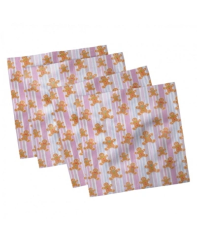 Ambesonne Gingerbread Man Set Of 4 Napkins, 12" X 12" In Multi