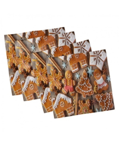 Ambesonne Gingerbread Man Set Of 4 Napkins, 12" X 12" In Multi