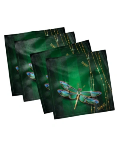 Ambesonne Dragonfly Set Of 4 Napkins, 12" X 12" In Emerald