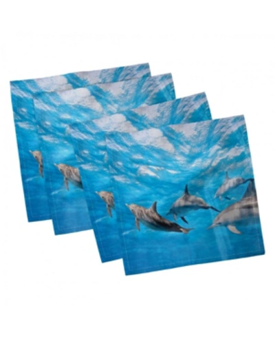 Ambesonne Dolphin Set Of 4 Napkins, 12" X 12" In Blue