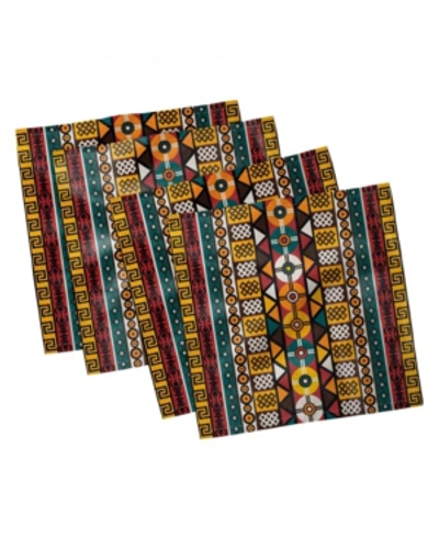Ambesonne Kente Pattern Set Of 4 Napkins, 12" X 12" In Multi