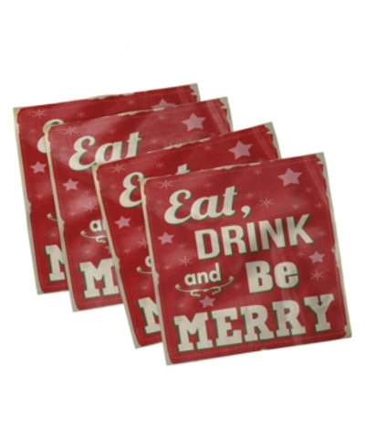 Ambesonne Eat Drink And Be Merry Set Of 4 Napkins, 12" X 12" In Red