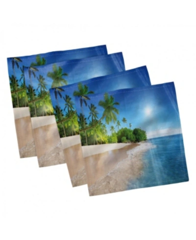 Ambesonne Ocean Palm Trees Set Of 4 Napkins, 12" X 12" In Blue