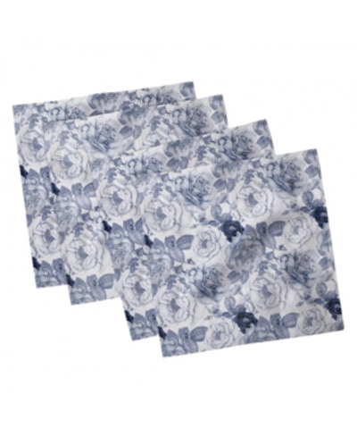 Ambesonne Shabby Flora Set Of 4 Napkins, 18" X 18" In Blue