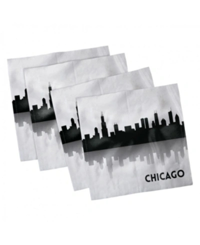 Ambesonne Chicago Skyline Set Of 4 Napkins, 18" X 18" In Black