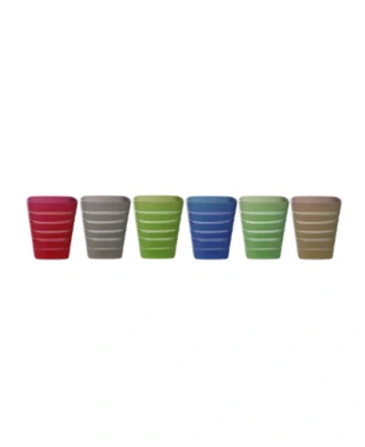 Classic Touch Square Tumblers With Design, Set Of 6 In Multi